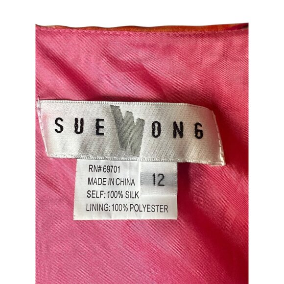 Sue Wong Size 12 Silk Floral Sundress Adjustable Straps Orange Red Green Lined - Picture 5 of 13